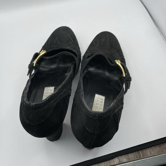 Barneys New York Size 7 Suede Leather Mary Jane Heels Black Y2K Chunky Shoes - Picture 8 of 10